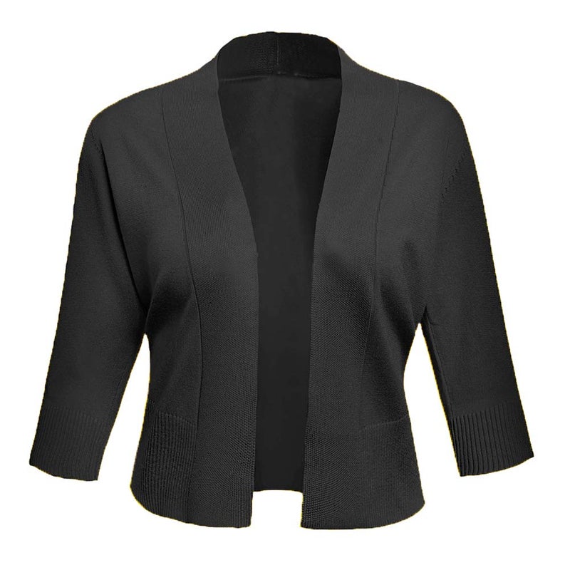 AAMILIFE Women's 3/4 Sleeve Cropped Cardigans Sweaters Jackets Open Front Short Shrugs for Dresses Black XL - Image 2